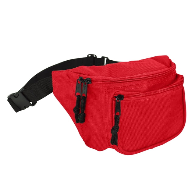 Dalix Fanny Pack W/ 3 Pockets Traveling Belt Pouch Waist Wallet Concealer Red