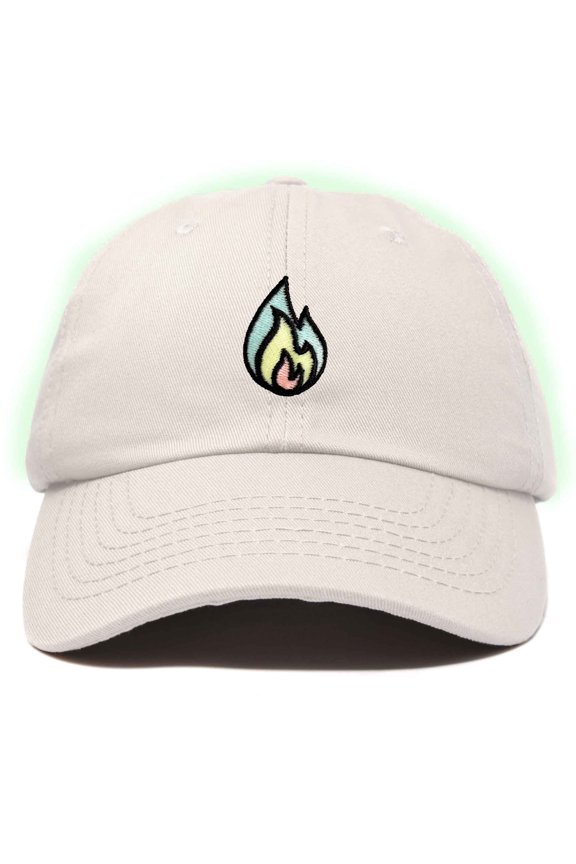 Fire Embroidered Lit Flame Dad Hat Cotton Baseball Cap Adjustable Mens in Beige