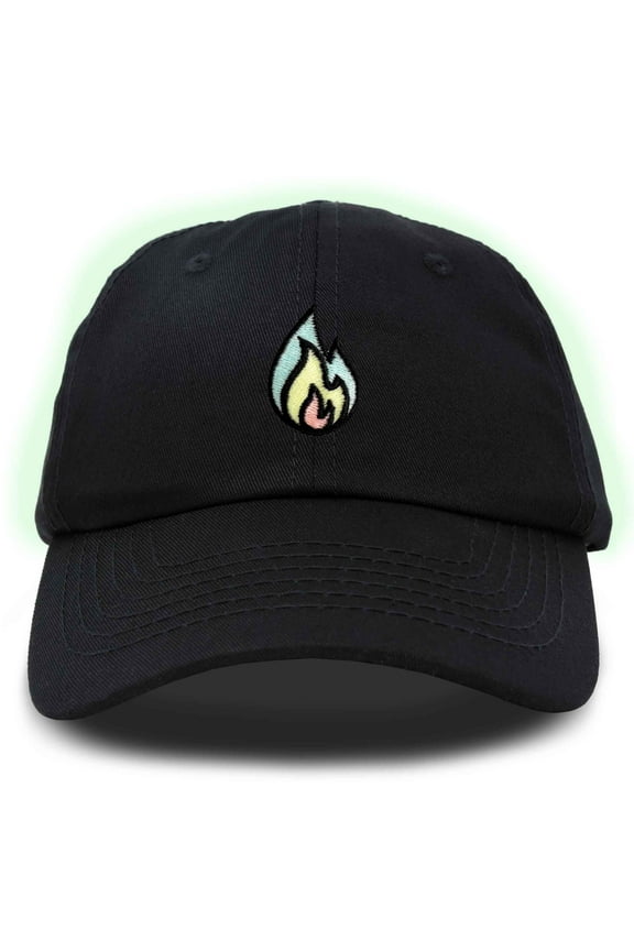 Fire Embroidered Lit Flame Dad Hat Cotton Baseball Cap Adjustable Mens in Black