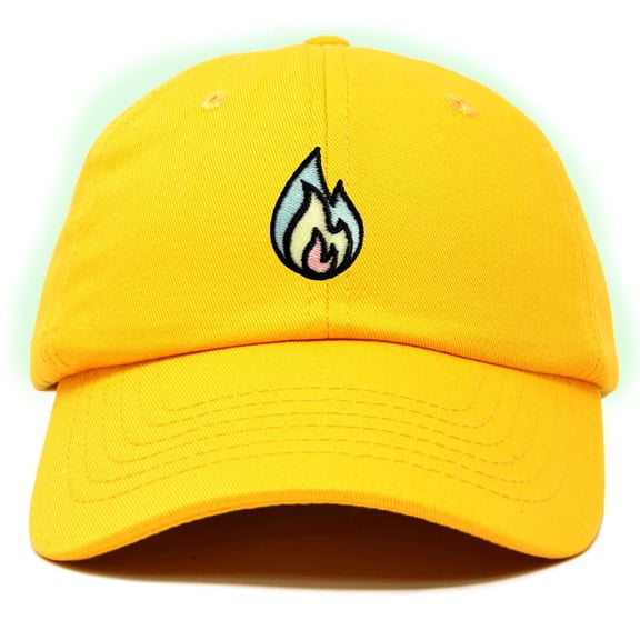 Dalix Fire Embroidered Lit Flame Dad Hat Cotton Baseball Cap Adjustable Mens in Gold