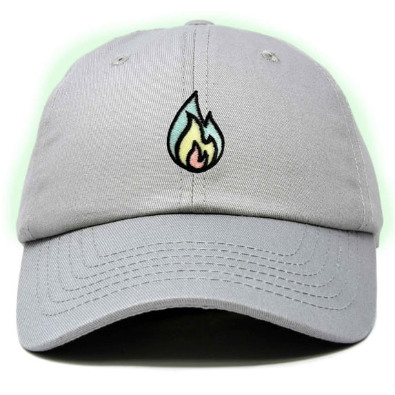 Dalix Fire Embroidered Lit Flame Dad Hat Cotton Baseball Cap Adjustable Mens in Gray
