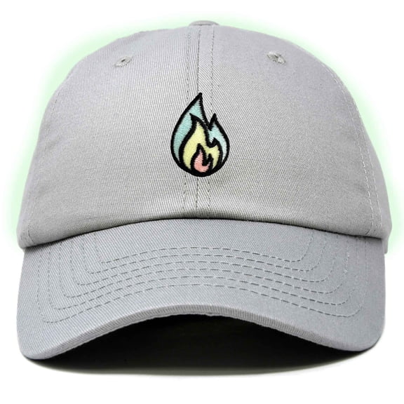 Dalix Fire Embroidered Lit Flame Dad Hat Cotton Baseball Cap Adjustable Mens in Gray
