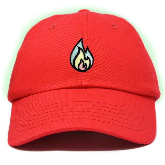 Dalix Fire Embroidered Lit Flame Dad Hat Cotton Baseball Cap Adjustable Mens in Red
