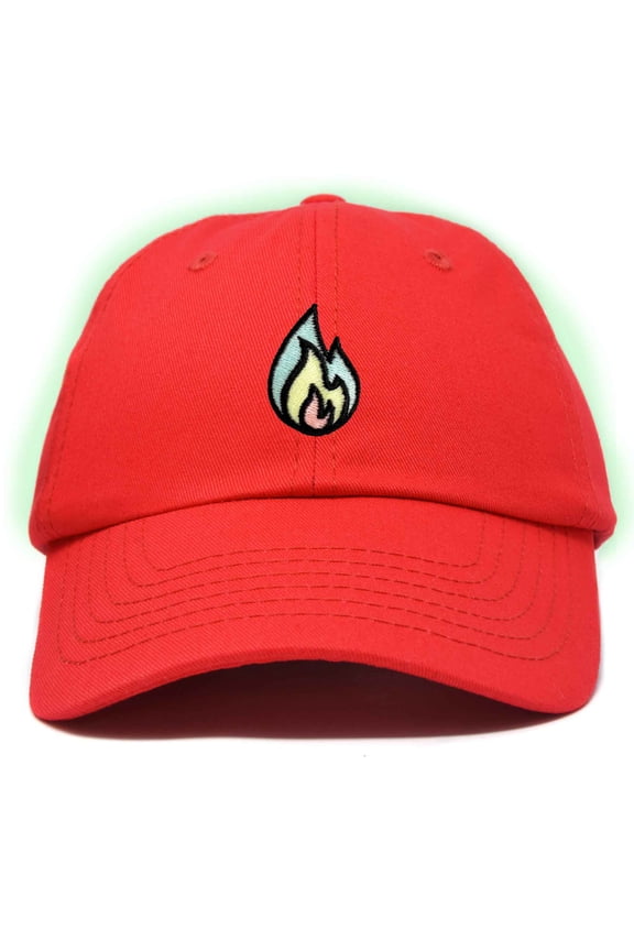 Fire Embroidered Lit Flame Dad Hat Cotton Baseball Cap Adjustable Mens in Red