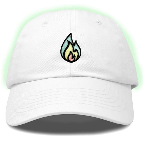Dalix Fire Embroidered Lit Flame Dad Hat Cotton Baseball Cap Adjustable Mens in White