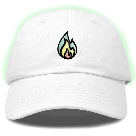 Dalix Fire Embroidered Lit Flame Dad Hat Cotton Baseball Cap Adjustable Mens in White