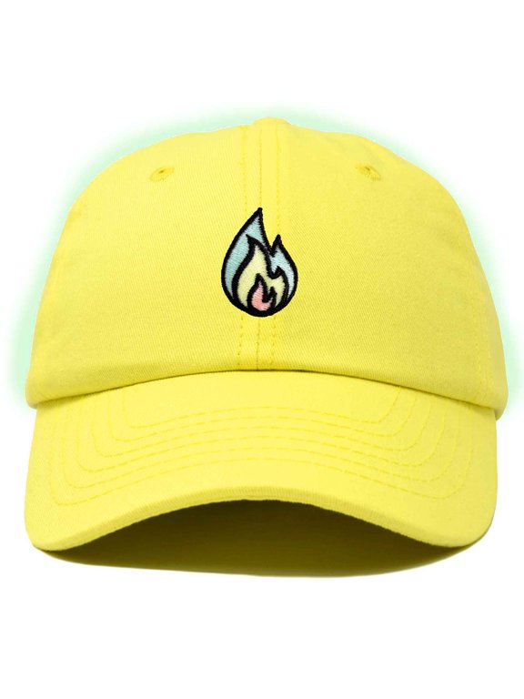 Fire Embroidered Lit Flame Dad Hat Cotton Baseball Cap Adjustable Mens in Yellow