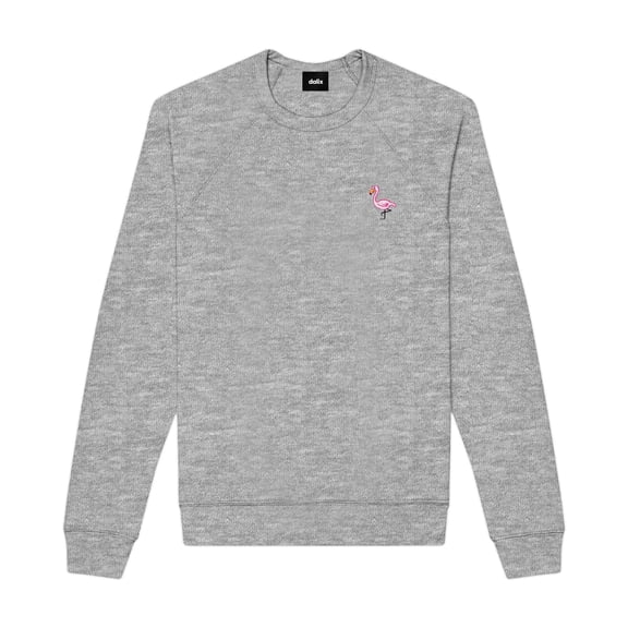 Dalix Flamingo Embroidered Fleece Crewneck Long Sleeve Sweatshirt Mens in Athletic Heather M Medium