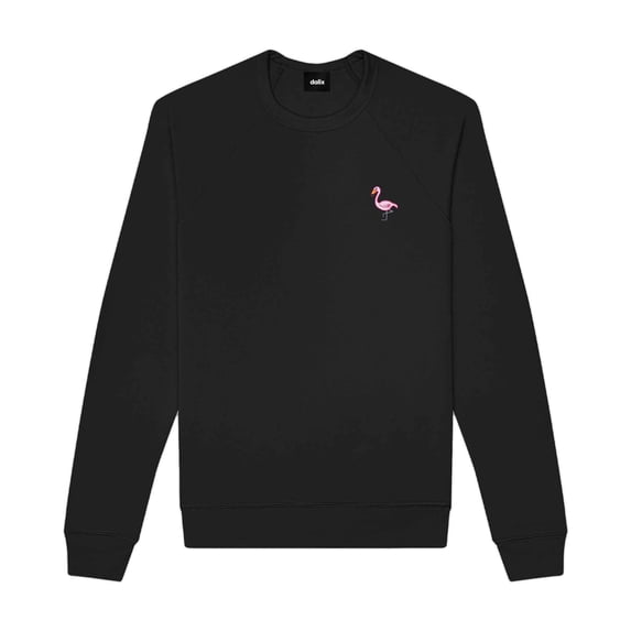 Dalix Flamingo Embroidered Fleece Crewneck Long Sleeve Sweatshirt Mens in Black S Small