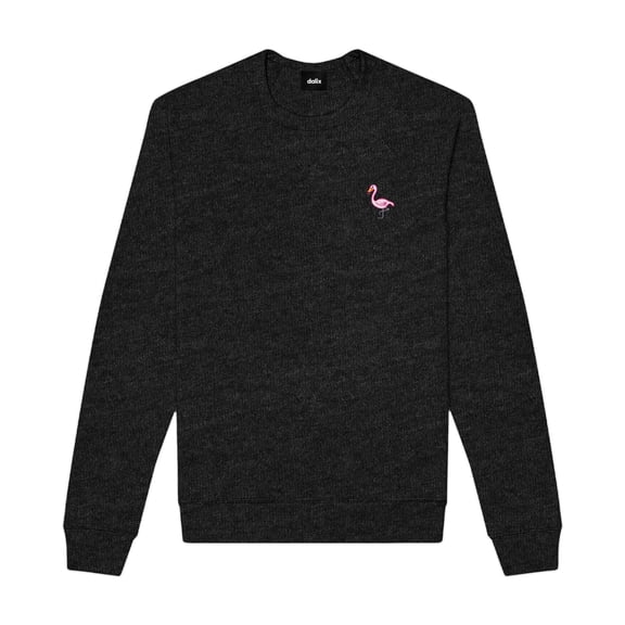 Dalix Flamingo Embroidered Fleece Crewneck Long Sleeve Sweatshirt Mens in Dark Heather L Large