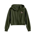 thumbnail image 1 of Dalix Flamingo Embroidered Fleece Cropped Zip Hoodie Cold Fall Winter Womens in Military Green M Medium, 1 of 5