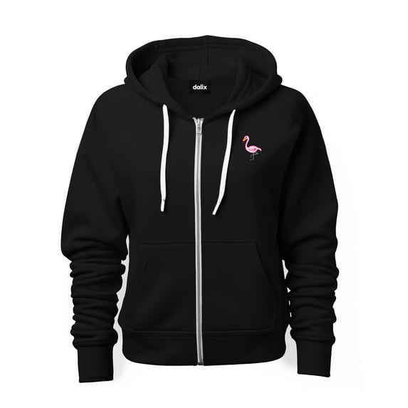 Dalix Flamingo Embroidered Zip Hoodie Fleece Long Sleeve Pocket Warm Soft Mens in Black 2XL XX-Large