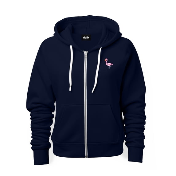 Dalix Flamingo Embroidered Zip Hoodie Fleece Long Sleeve Pocket Warm Soft Mens in Navy Blue XL X-Large