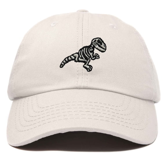 Dalix Fossil Embroidered Dinosaur T Rex Cotton Dad Hat Baseball Cap Adjustable Mens in Beige