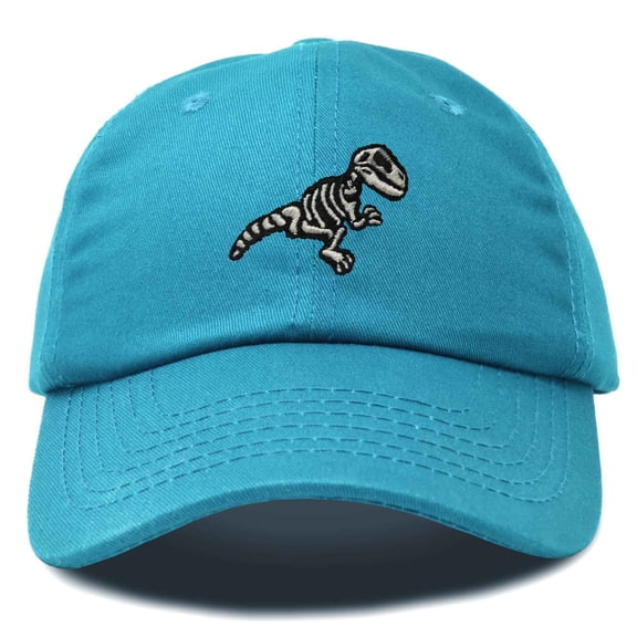 Dalix Fossil Embroidered Dinosaur T Rex Cotton Dad Hat Baseball Cap Adjustable Mens in Teal