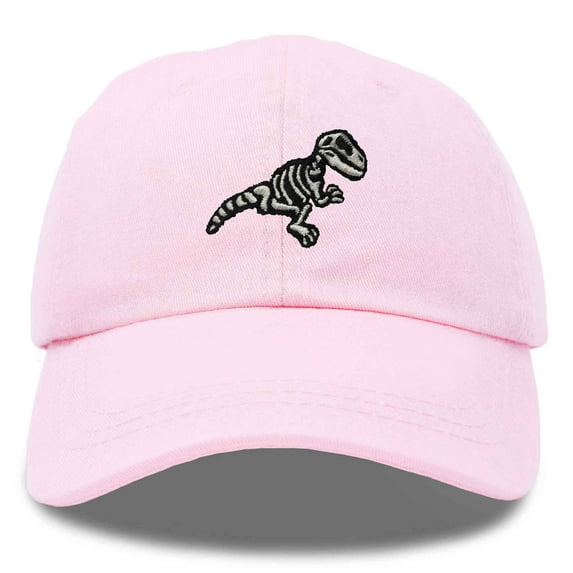Dalix Fossil Embroidered Dinosaur T Rex Cotton Dad Hat Baseball Cap Adjustable Mens in Washed Pink