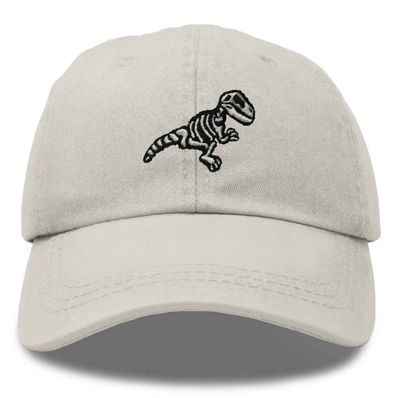 Dalix Fossil Embroidered Dinosaur T Rex Cotton Dad Hat Baseball Cap Adjustable Mens in Washed Stone White