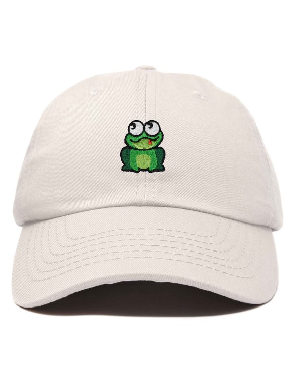 Frog Embroidered Womens Cotton Dad Hat Baseball Cap Adjustable in Beige