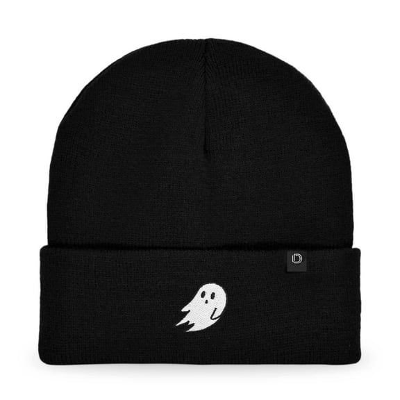 Dalix Ghost Embroidered Beanie Hat Knit Cap Cold Weather Womens in Black