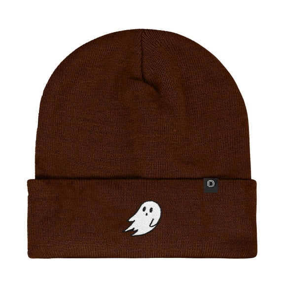 Dalix Ghost Embroidered Beanie Hat Knit Cap Cold Weather Womens in Brown