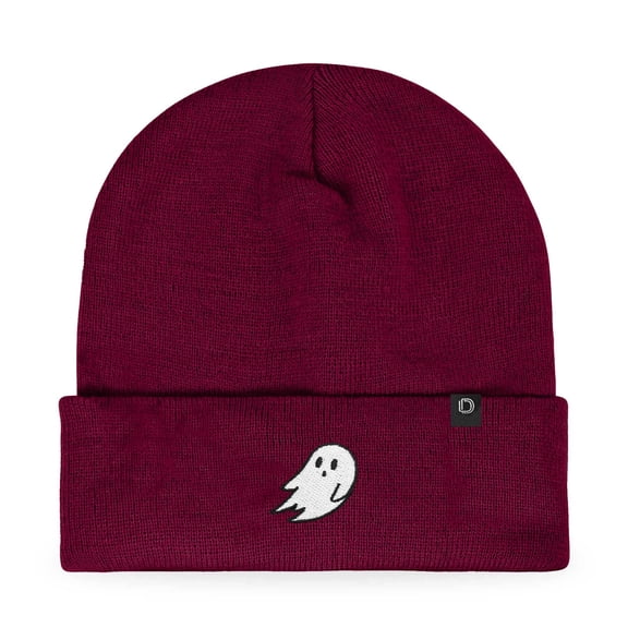 Dalix Ghost Embroidered Beanie Hat Knit Cap Cold Weather Womens in Maroon