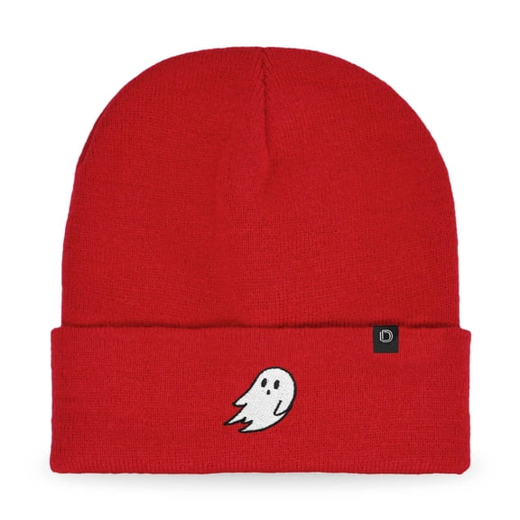 Dalix Ghost Embroidered Beanie Hat Knit Cap Cold Weather Womens in Red