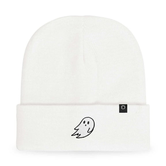 Dalix Ghost Embroidered Beanie Hat Knit Cap Cold Weather Womens in White