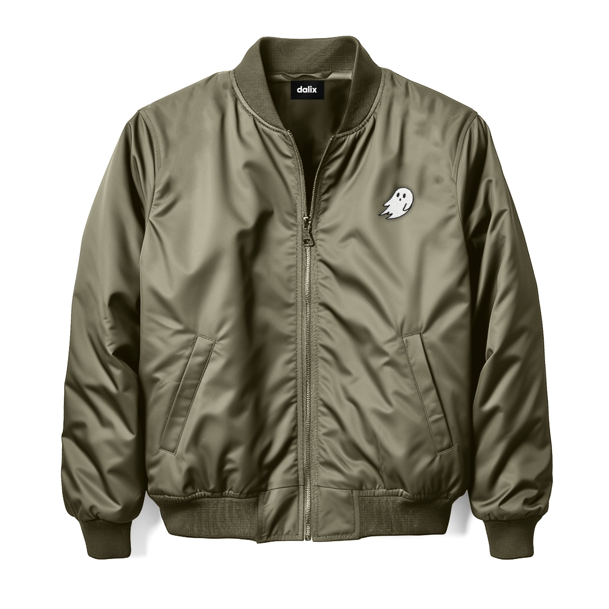 [希少]NO MASS PROD CRUCIFIED BOMBER JACKET Dalix Ghost Embroidered Bomber Jacket Lightweight Zip Windbreaker
