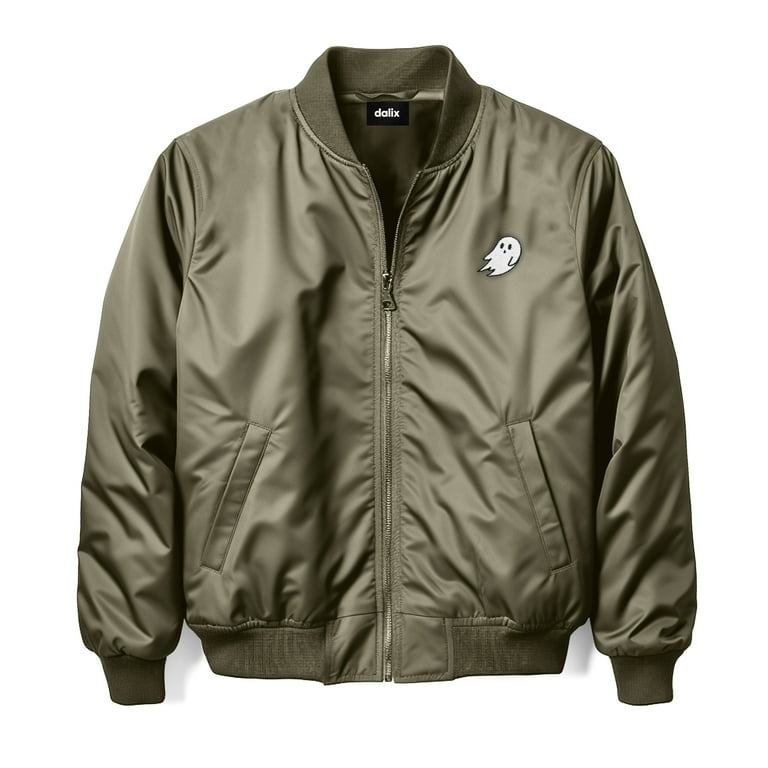 Dalix Ghost Embroidered Bomber Jacket Lightweight Zip Windbreaker