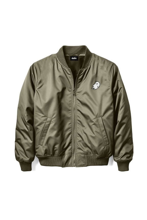 Ghost Embroidered Bomber Jacket Lightweight Zip Windbreaker Mens in Army M Medium