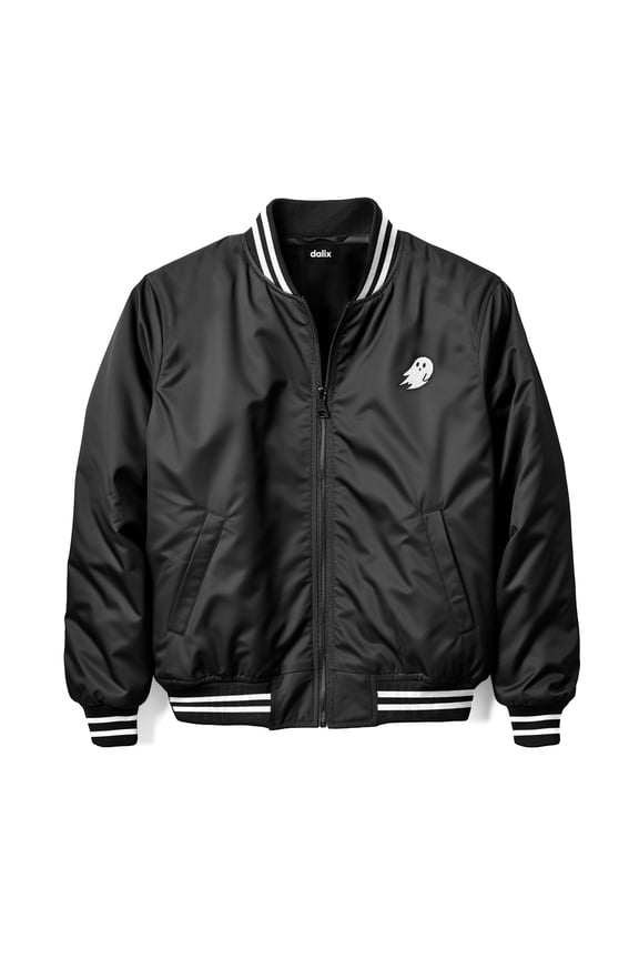 Ghost Embroidered Bomber Jacket Lightweight Zip Windbreaker Mens in Black White 2XL XX-Large