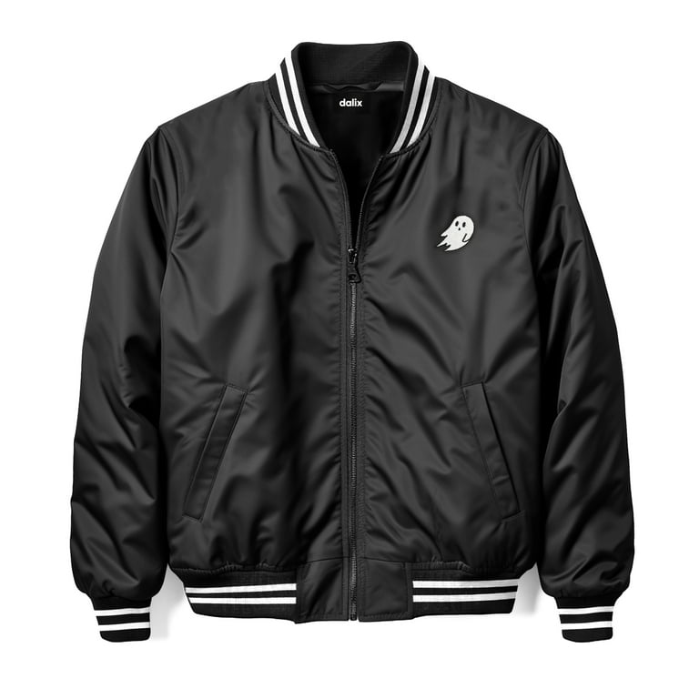 Dalix Ghost Embroidered Bomber Jacket Lightweight Zip Windbreaker