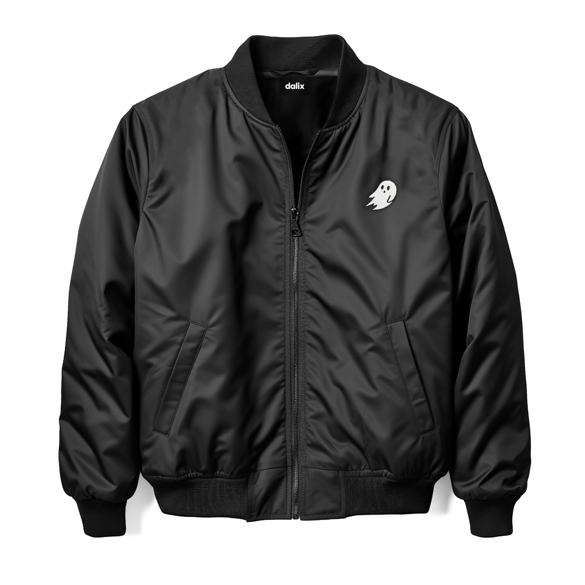 Dalix Ghost Embroidered Bomber Jacket Lightweight Zip Windbreaker