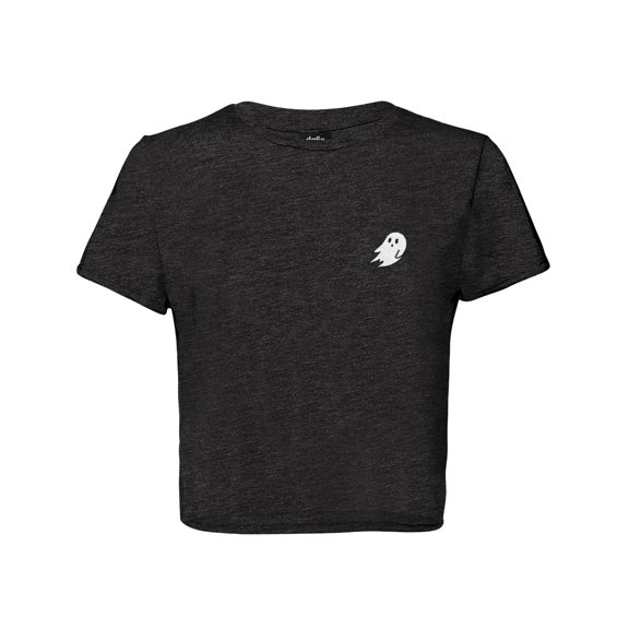 Dalix Ghost Embroidered Cropped Flowy Soft Cotton Short Sleeve T Shirt Womens in Dark Heather M Medium
