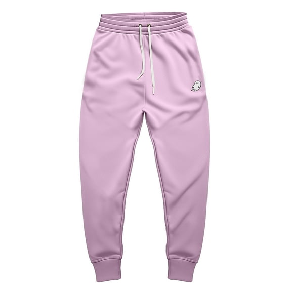 Dalix Ghost Embroidered Fleece Jogger Cuff Sweatpant Sweats Soft Warm Mens in Lavender 2XL XX-Large