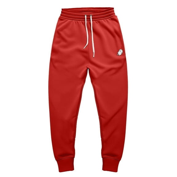 Dalix Ghost Embroidered Fleece Jogger Cuff Sweatpant Sweats Soft Warm Mens in Red M Medium