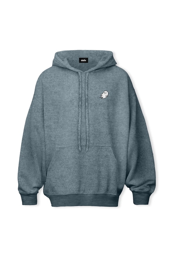 Ghost Embroidered Hooded Fleece Sweatshirt Cotton Mens in Heather Slate L Large