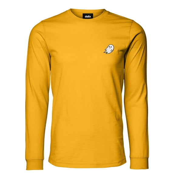 Dalix Ghost Embroidered Long Sleeve Tee Lightweight Soft Cotton Shirt Mens in Gold M Medium