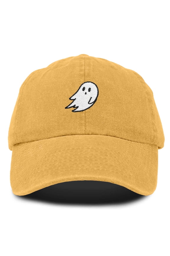 Ghost Embroidered Mens Womens Cotton Dad Hat Baseball Cap Adjustable in Washed Gold
