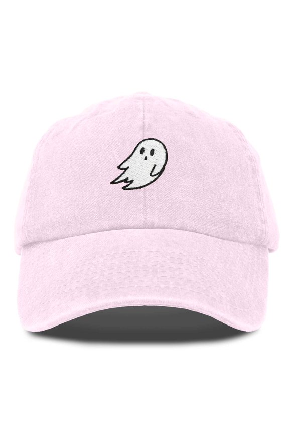 Ghost Embroidered Mens Womens Cotton Dad Hat Baseball Cap Adjustable in Washed Pink