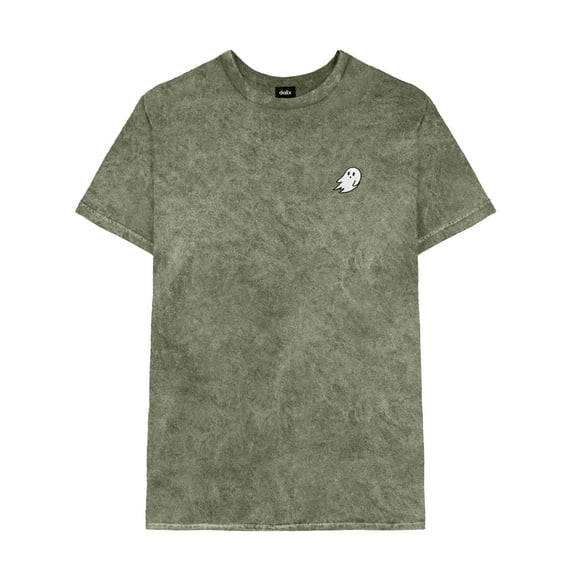 Dalix Ghost Embroidered Mineral Wash Tie Dye Cotton Short Sleeve Tee T Shirt Mens in Olive S Small