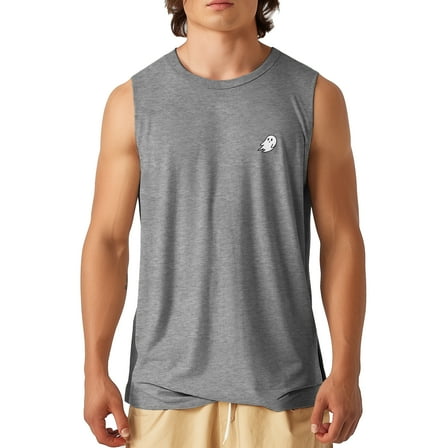 Dalix Ghost Embroidered Muscle Tank Cotton Soft Summer Mens in Deep Htr M Medium