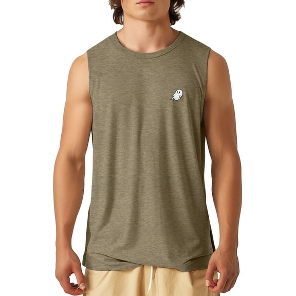 Dalix Ghost Embroidered Muscle Tank Cotton Soft Summer Mens in Heather Olive M Medium