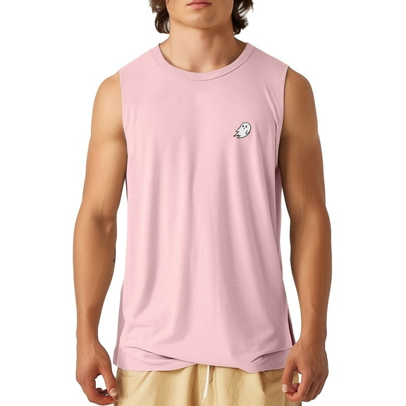 Dalix Ghost Embroidered Muscle Tank Cotton Soft Summer Mens in Pink XL X-Large