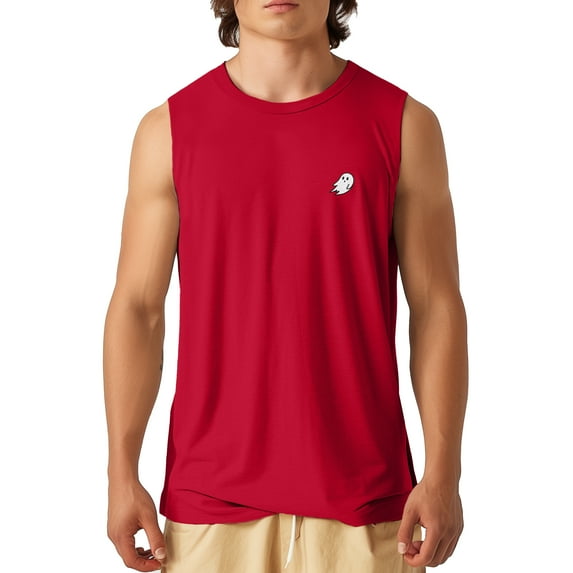 Dalix Ghost Embroidered Muscle Tank Cotton Soft Summer Mens in Red 2XL XX-Large