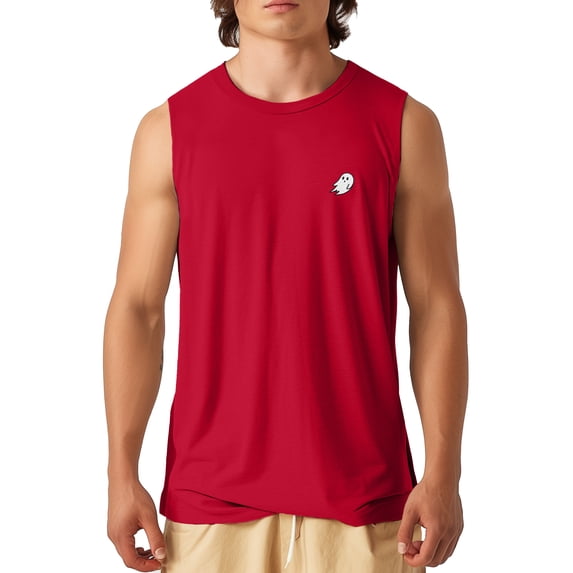 Dalix Ghost Embroidered Muscle Tank Cotton Soft Summer Mens in Red S Small