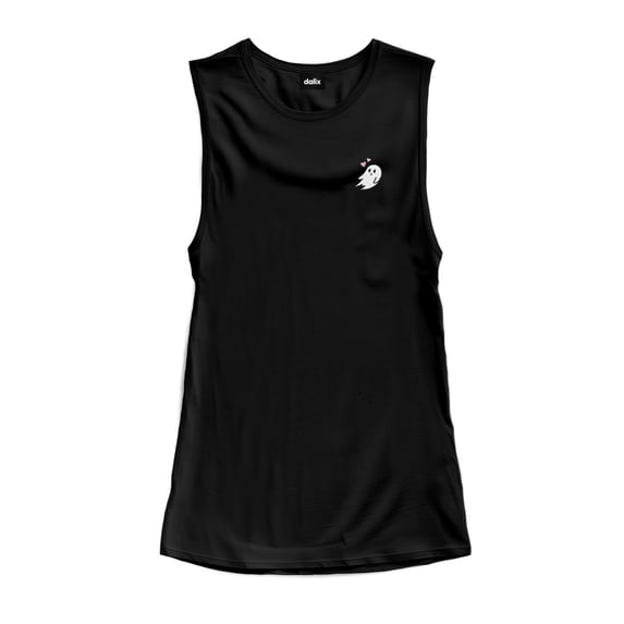 Dalix Ghost Embroidered Muscle Tank Sleeveless Cotton Soft Summer Womens in Black XL X-Large