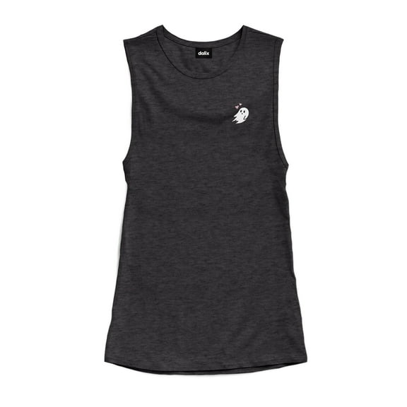 Dalix Ghost Embroidered Muscle Tank Sleeveless Cotton Soft Summer Womens in Dark Heather L Large