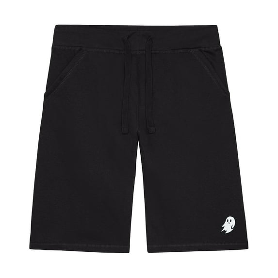 Dalix Ghost Embroidered Short Soft Fleece Relaxed Drawstring Fit Lounge Mens in Black S Small