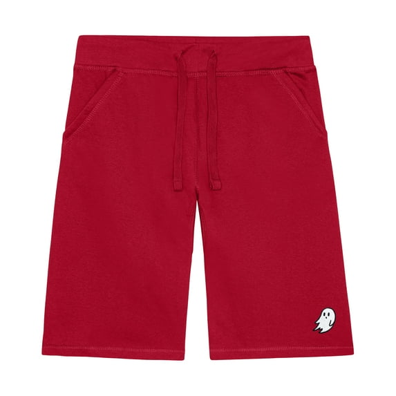 Dalix Ghost Embroidered Short Soft Fleece Relaxed Drawstring Fit Lounge Mens in Red 2XL XX-Large